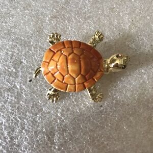 Gold and Orange Turtle Figurine brooch